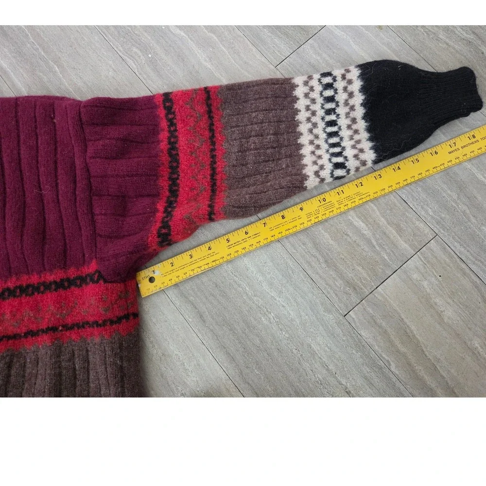 Vintage United Colors of Benetton Shetland Wool Sweater Burgundy Fair Isle Large